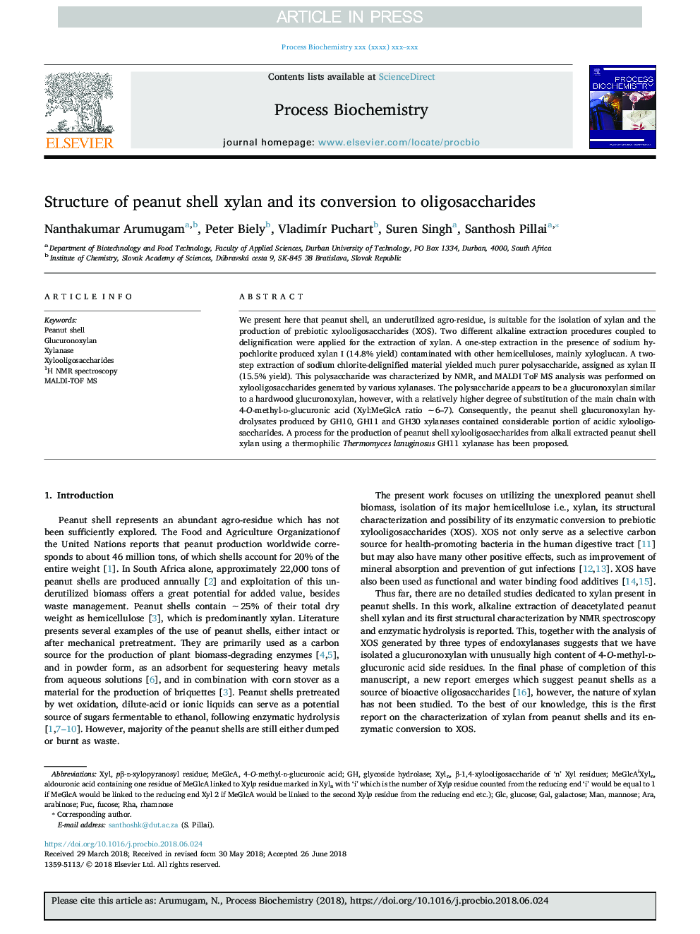 Structure of peanut shell xylan and its conversion to oligosaccharides