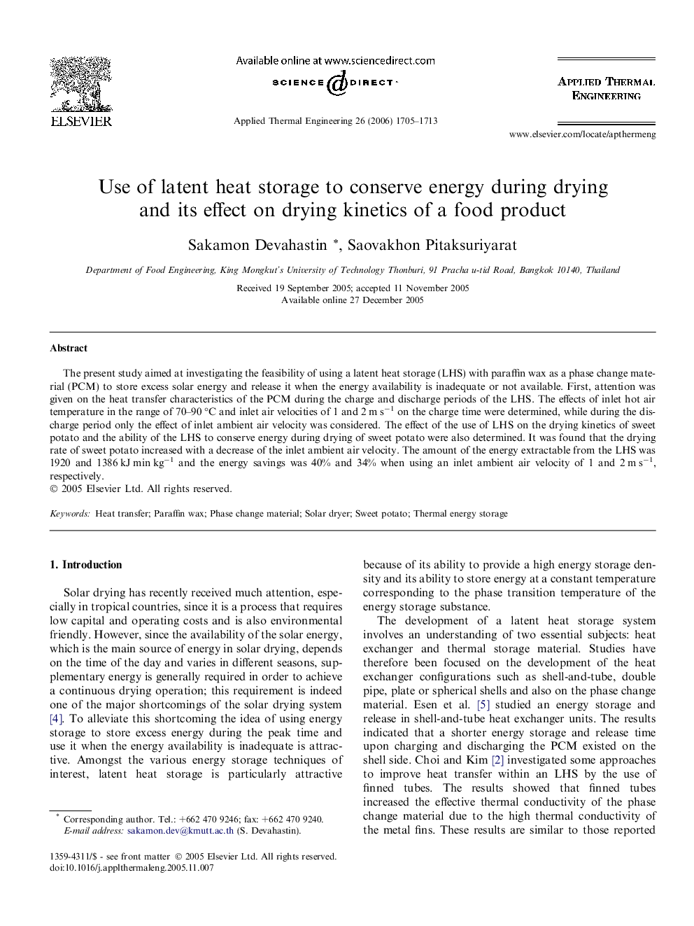 Use of latent heat storage to conserve energy during drying and its effect on drying kinetics of a food product