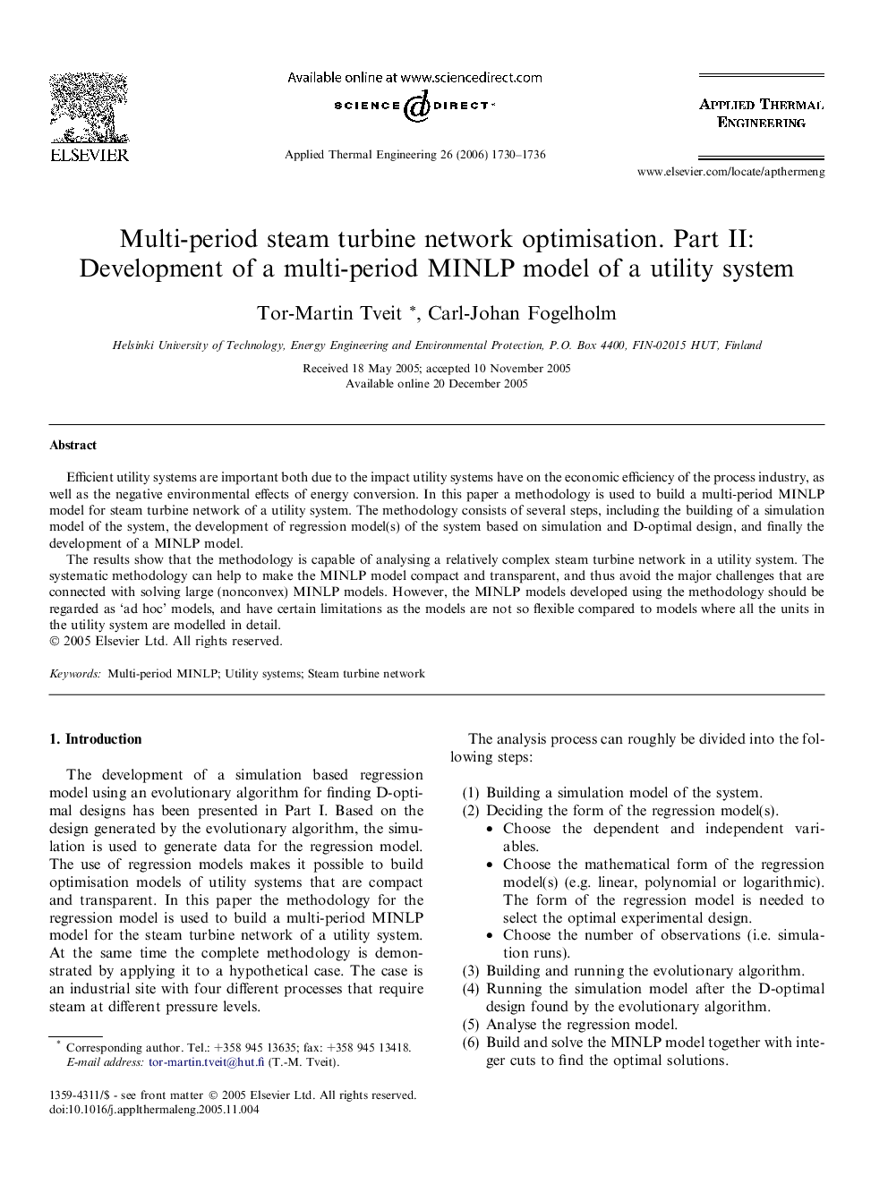 Multi-period steam turbine network optimisation. Part II: Development of a multi-period MINLP model of a utility system