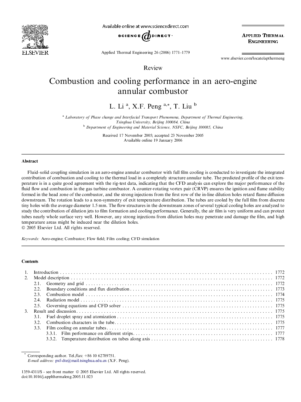 Combustion and cooling performance in an aero-engine annular combustor