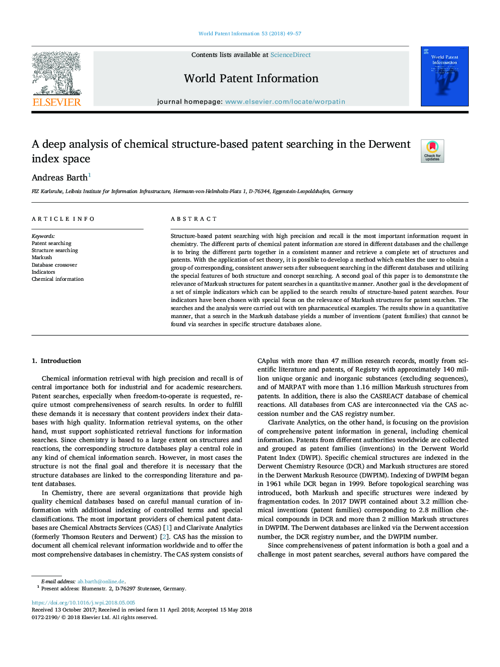 A deep analysis of chemical structure-based patent searching in the Derwent index space