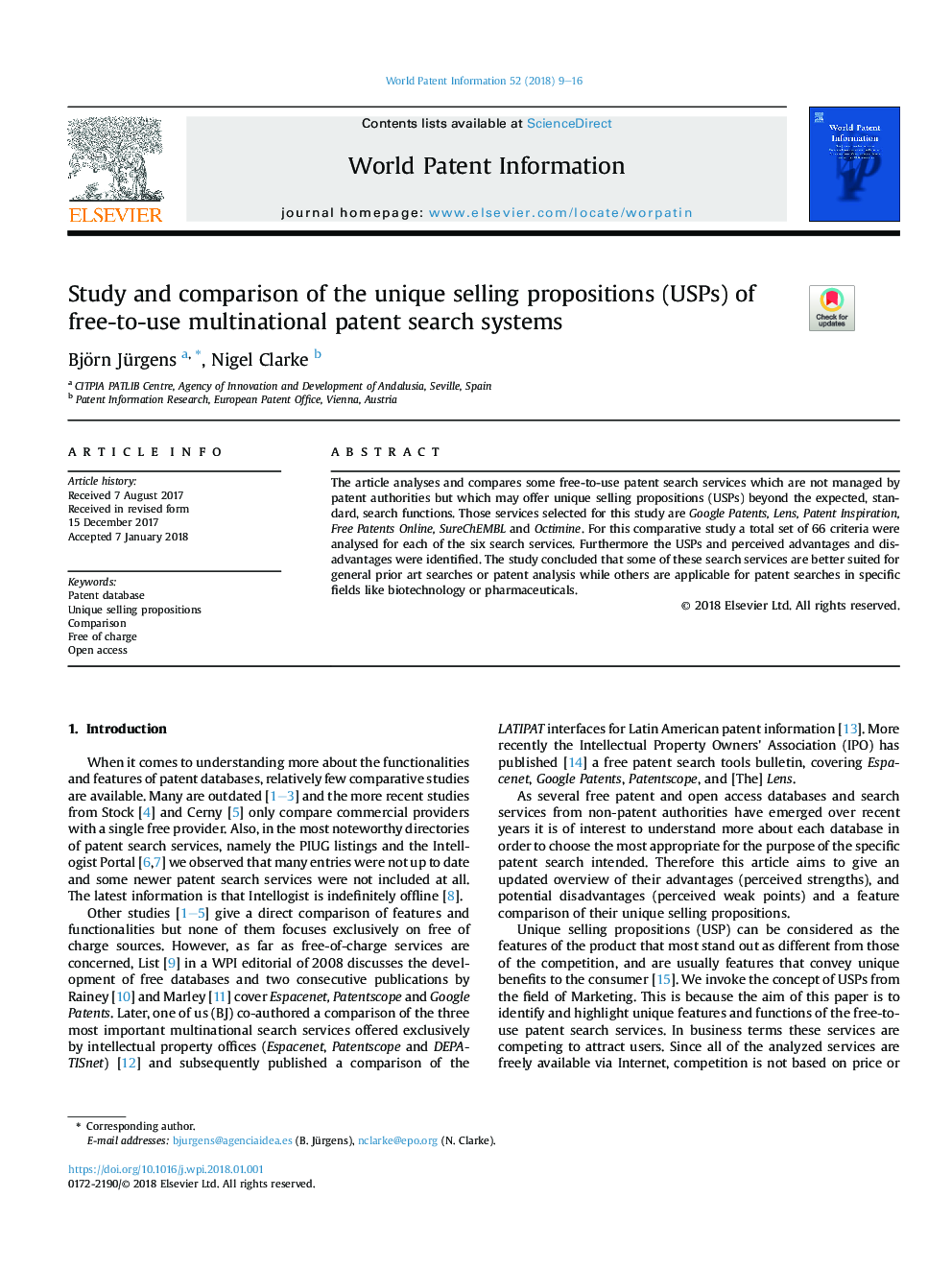 Study and comparison of the unique selling propositions (USPs) of free-to-use multinational patent search systems