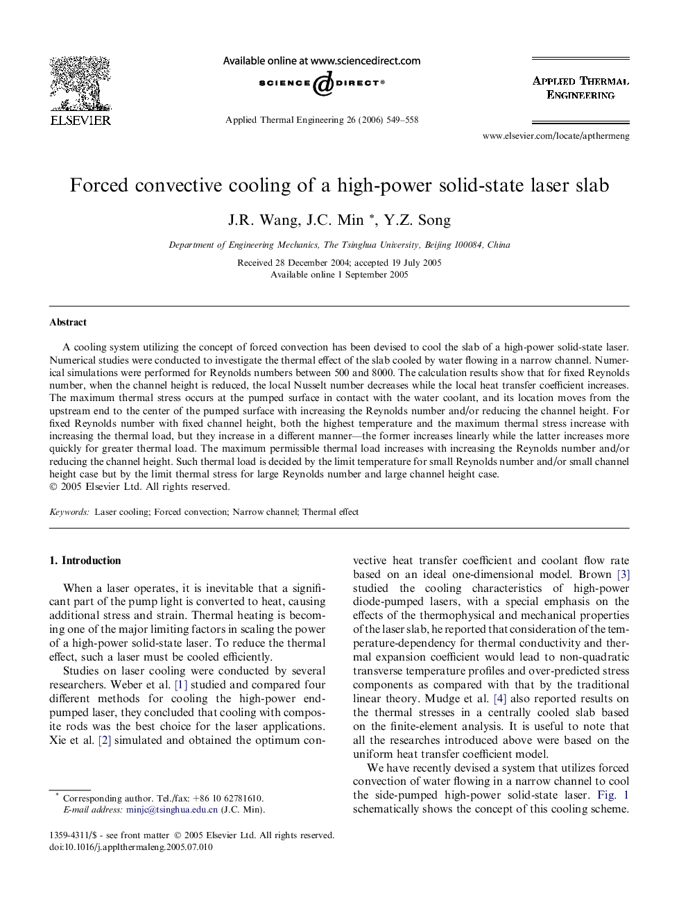 Forced convective cooling of a high-power solid-state laser slab