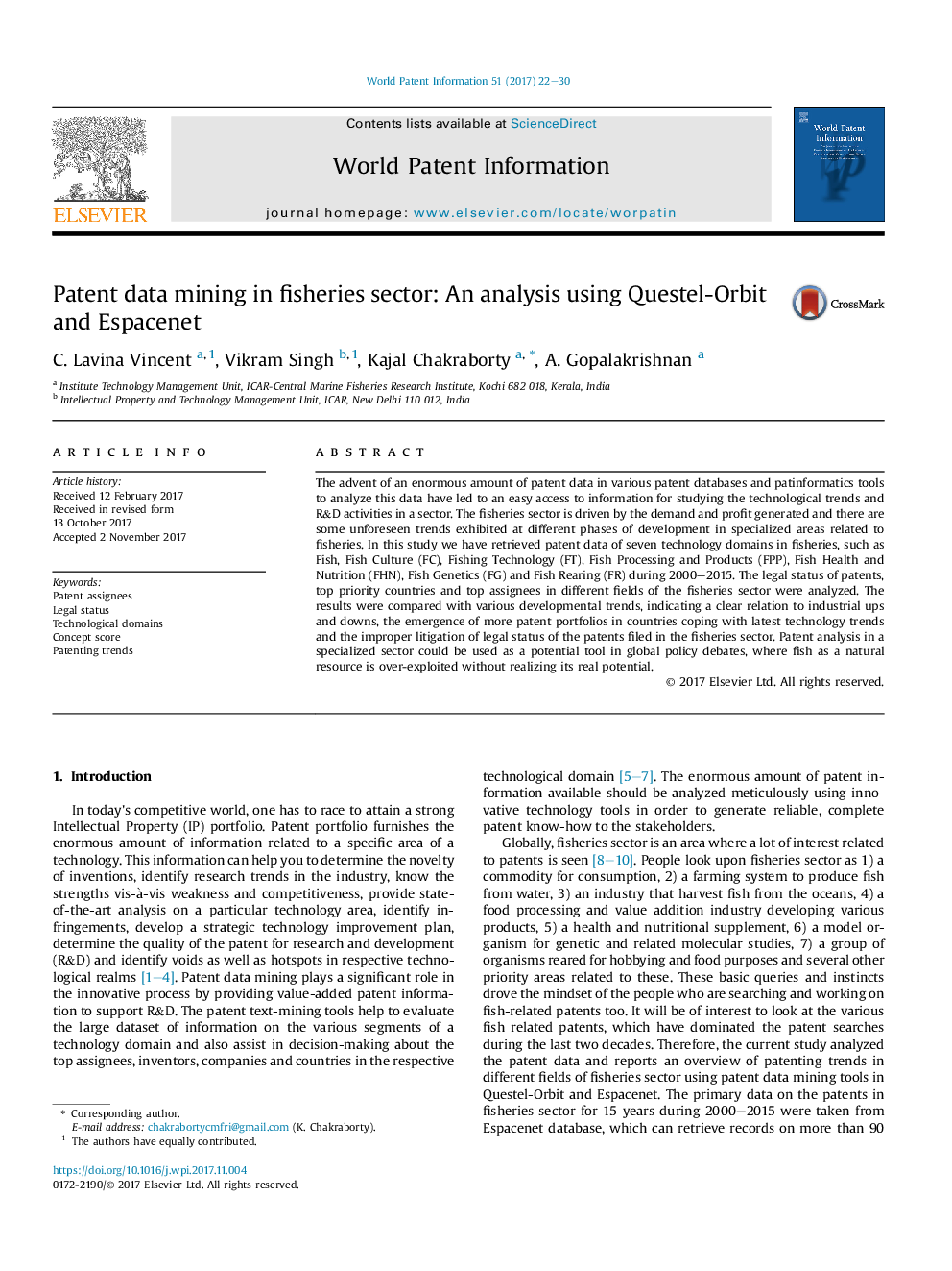 Patent data mining in fisheries sector: An analysis using Questel-Orbit and Espacenet