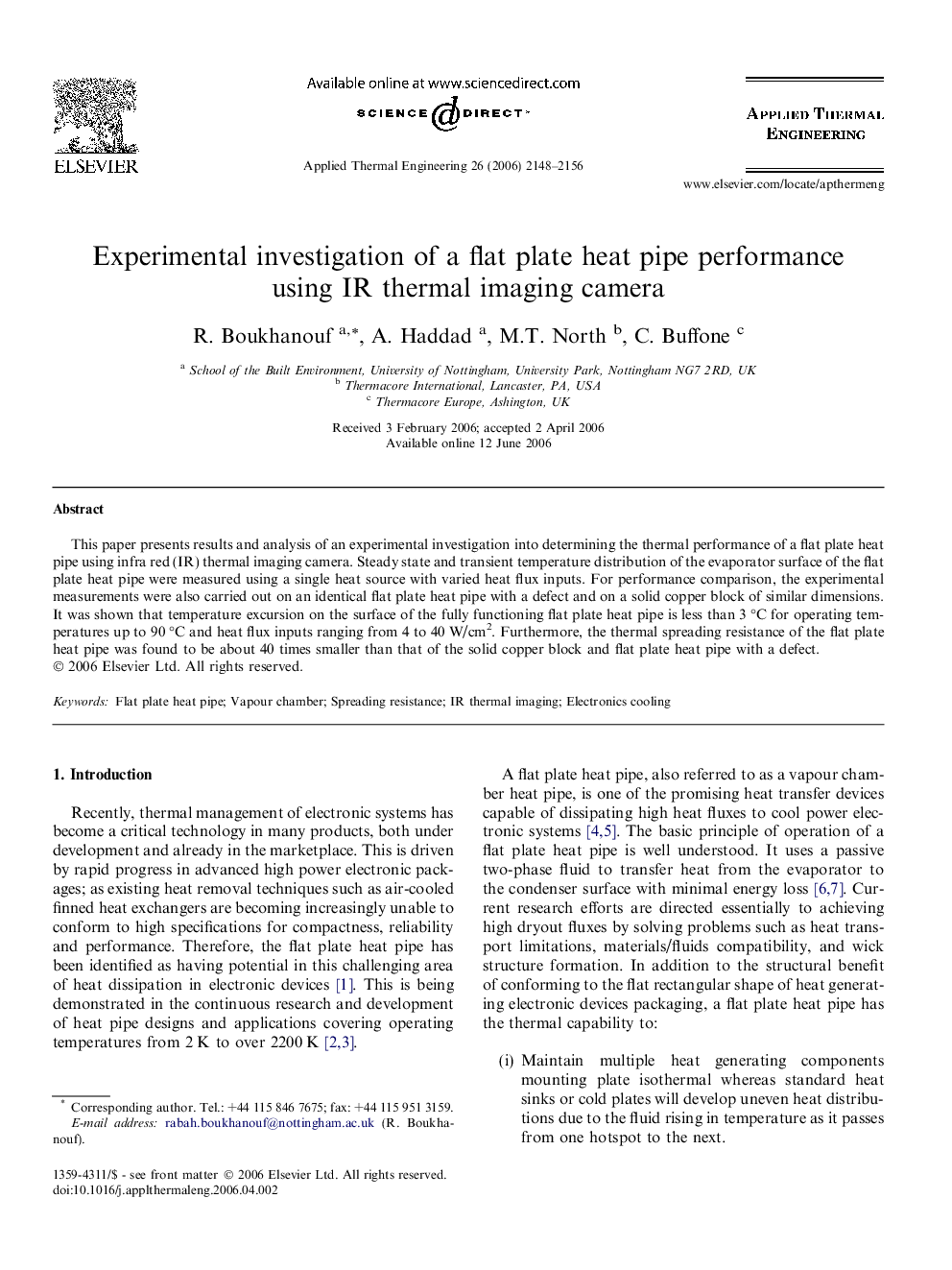 Experimental investigation of a flat plate heat pipe performance using IR thermal imaging camera