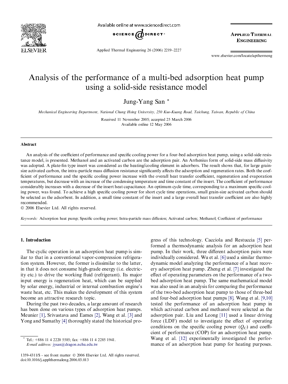 Analysis of the performance of a multi-bed adsorption heat pump using a solid-side resistance model