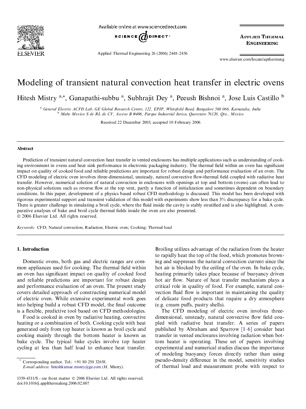 Modeling of transient natural convection heat transfer in electric ovens