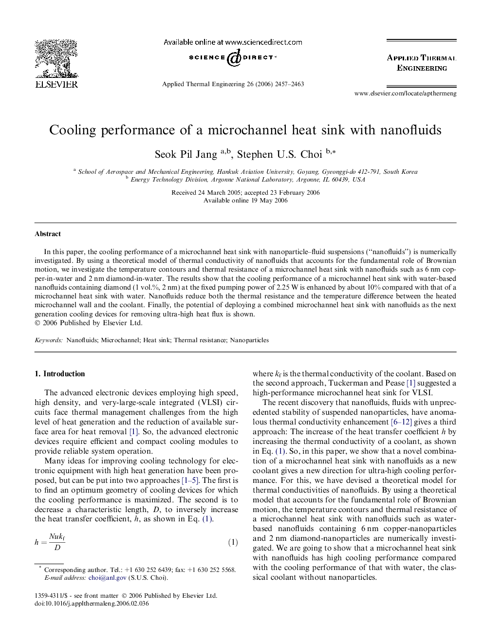 Cooling performance of a microchannel heat sink with nanofluids