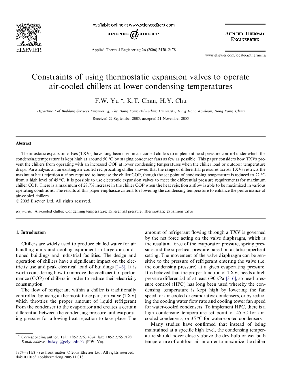 Constraints of using thermostatic expansion valves to operate air-cooled chillers at lower condensing temperatures