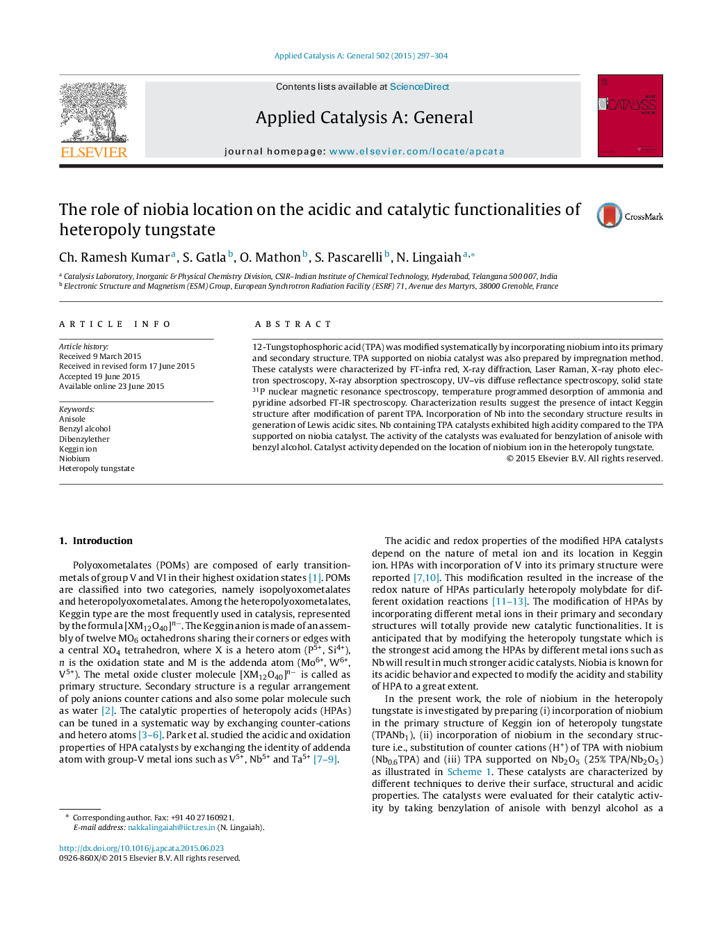 The role of niobia location on the acidic and catalytic functionalities of heteropoly tungstate