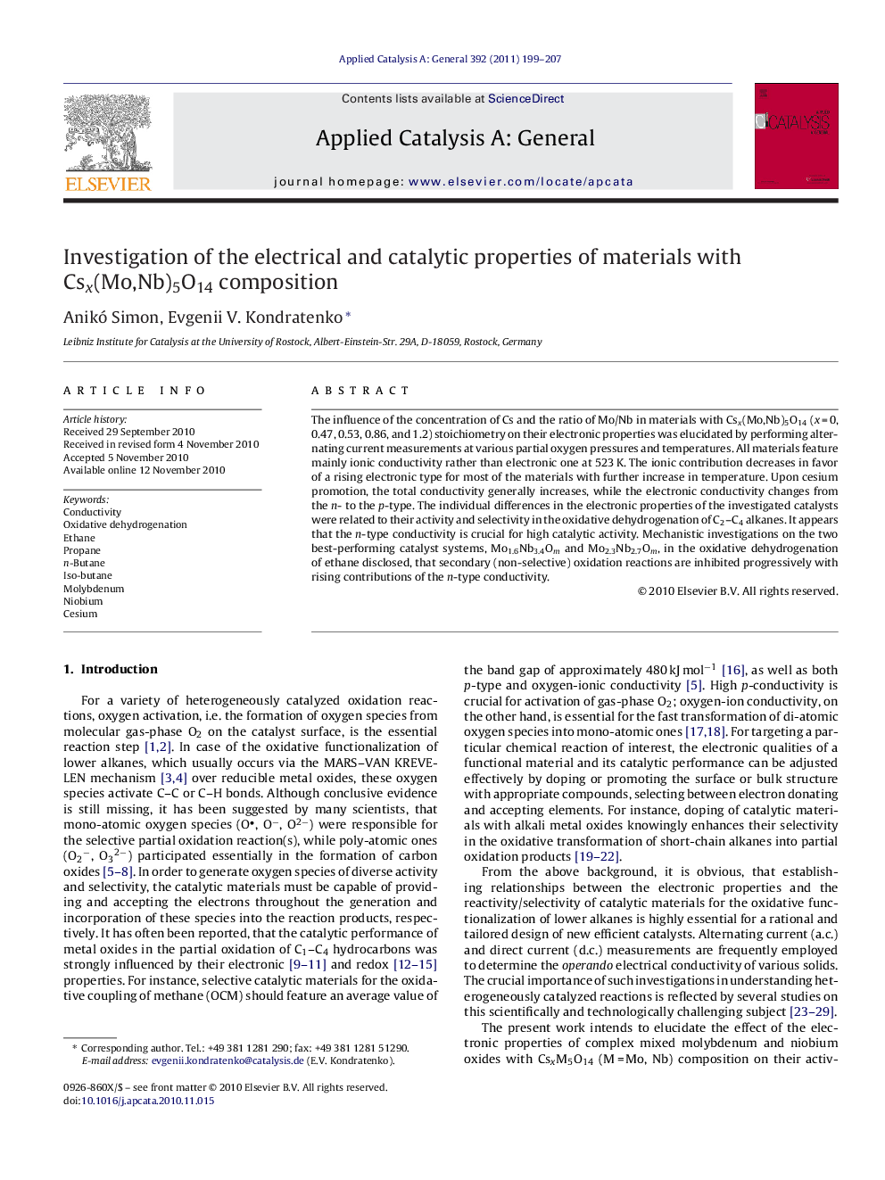 Investigation of the electrical and catalytic properties of materials with Csx(Mo,Nb)5O14 composition