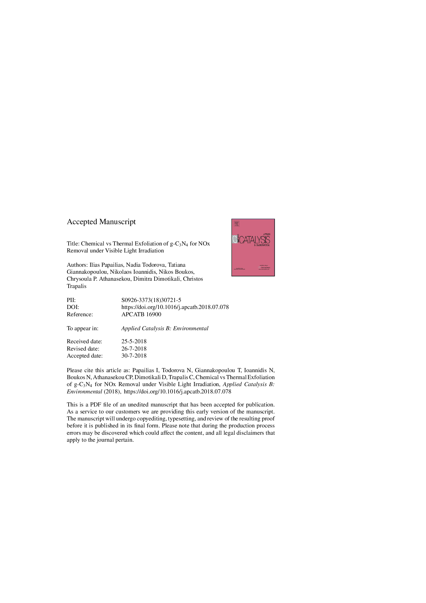 Chemical vs thermal exfoliation of g-C3N4 for NOx removal under visible light irradiation