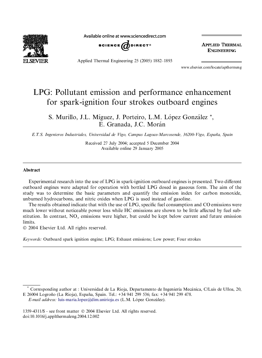 LPG: Pollutant emission and performance enhancement for spark-ignition four strokes outboard engines