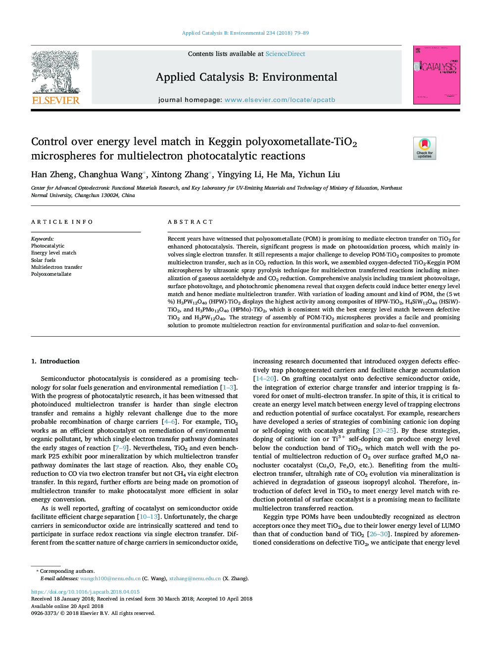 Control over energy level match in Keggin polyoxometallate-TiO2 microspheres for multielectron photocatalytic reactions