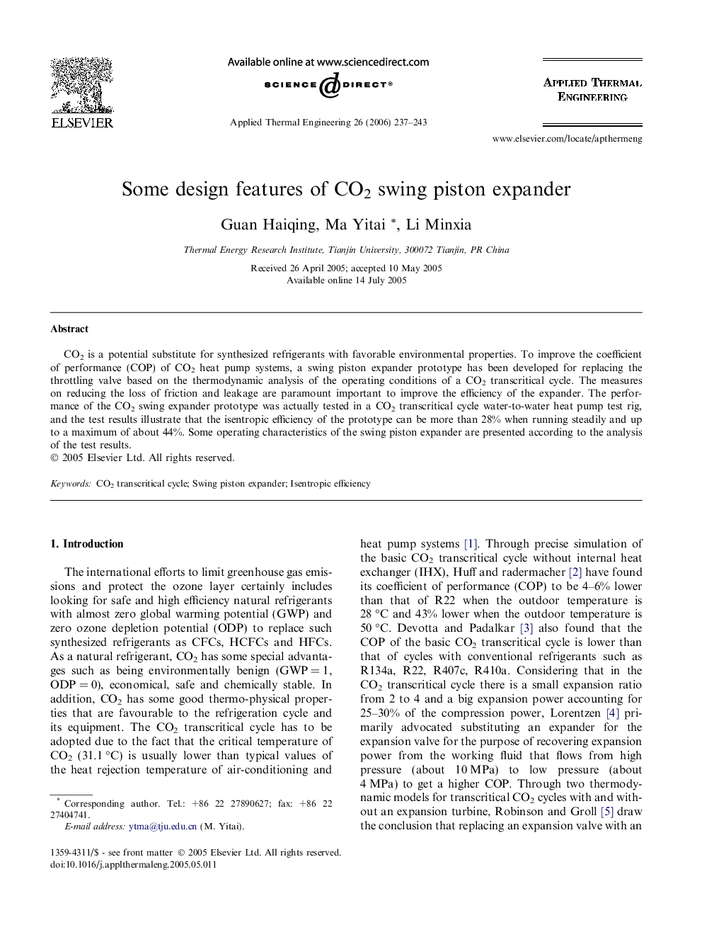 Some design features of CO2 swing piston expander