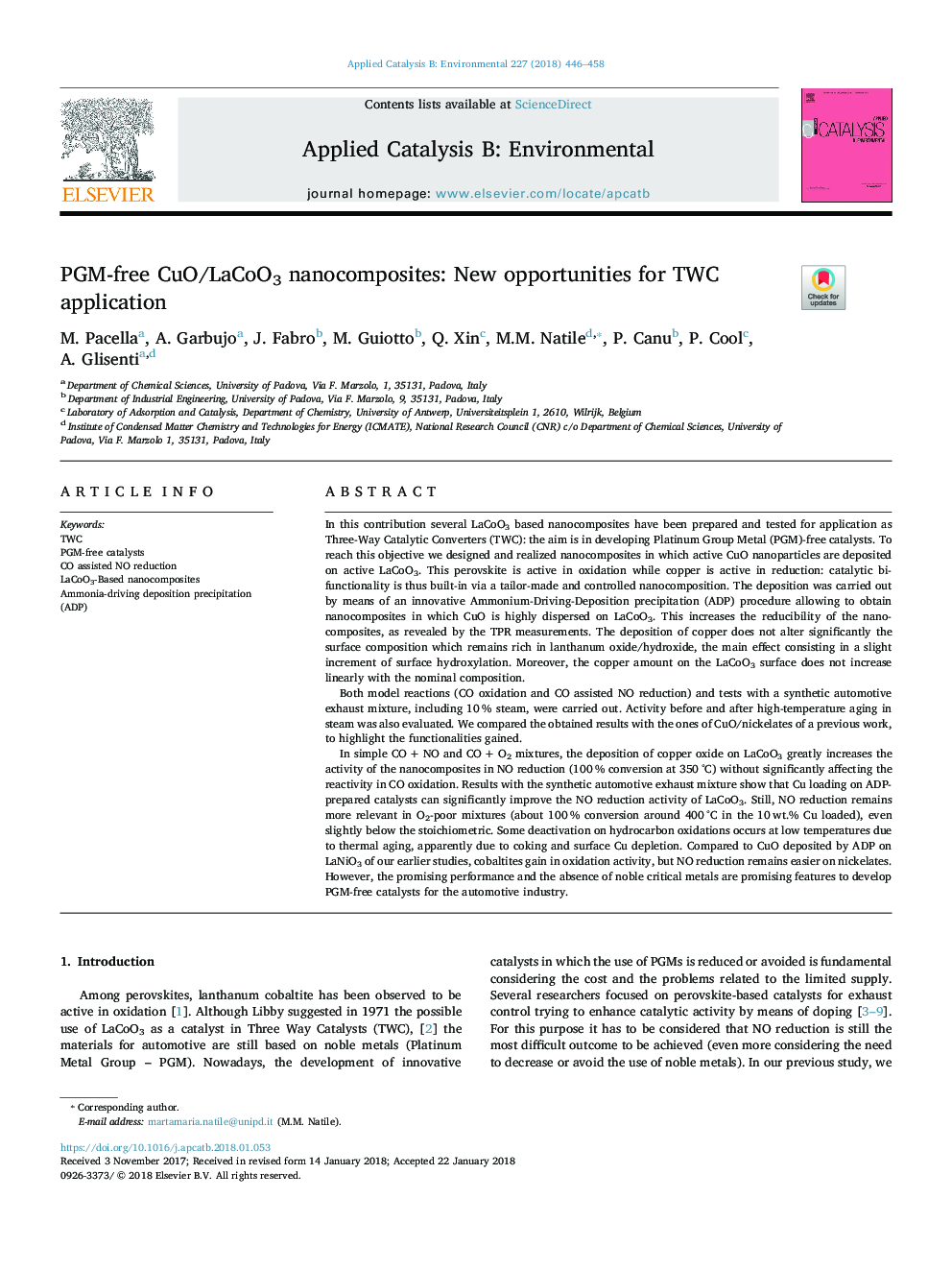 PGM-free CuO/LaCoO3 nanocomposites: New opportunities for TWC application