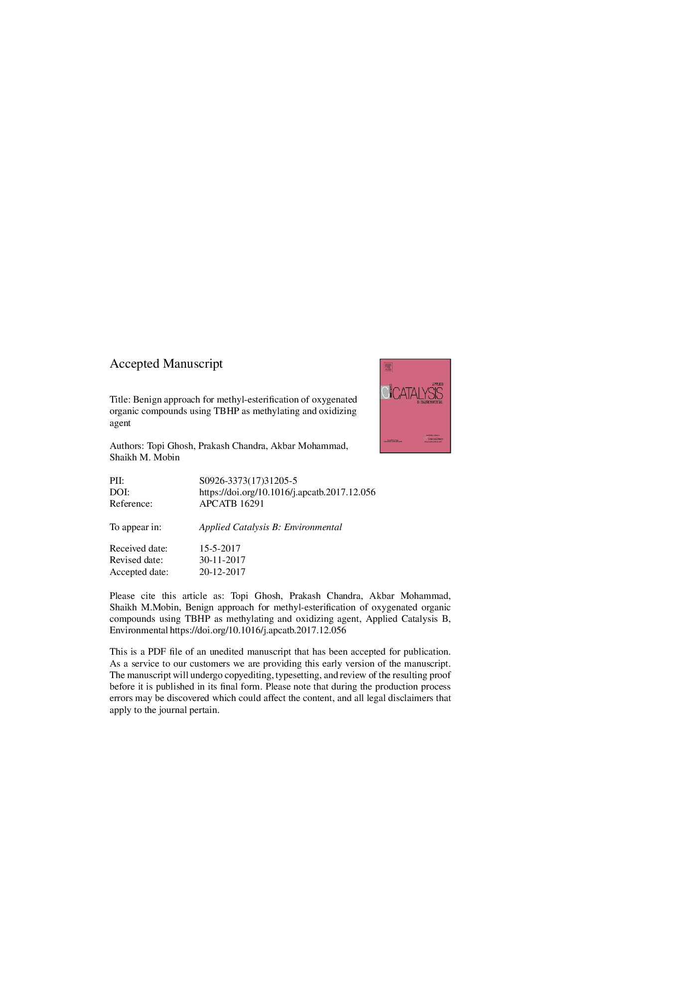 Benign approach for methyl-esterification of oxygenated organic compounds using TBHP as methylating and oxidizing agent