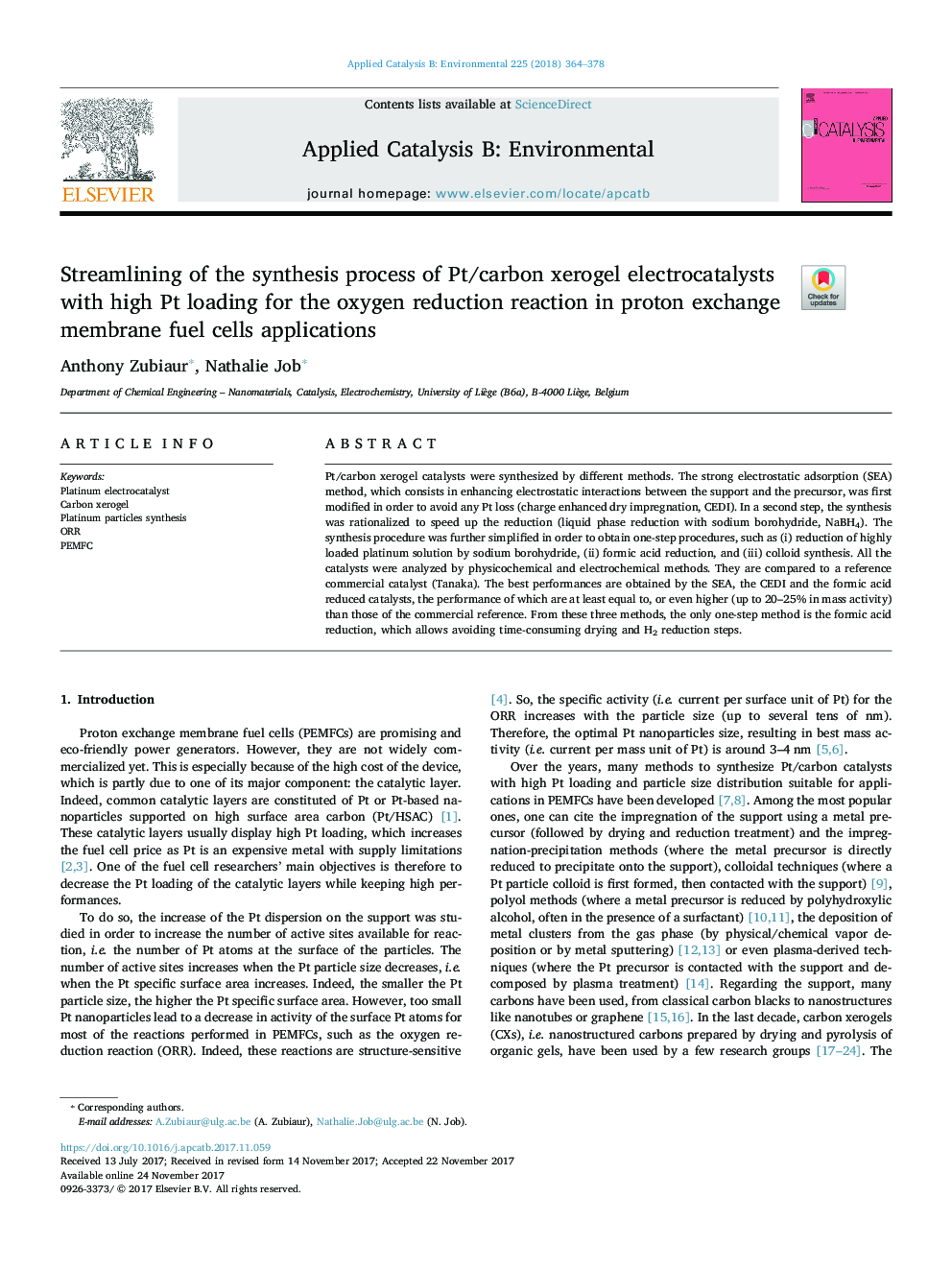 Streamlining of the synthesis process of Pt/carbon xerogel electrocatalysts with high Pt loading for the oxygen reduction reaction in proton exchange membrane fuel cells applications