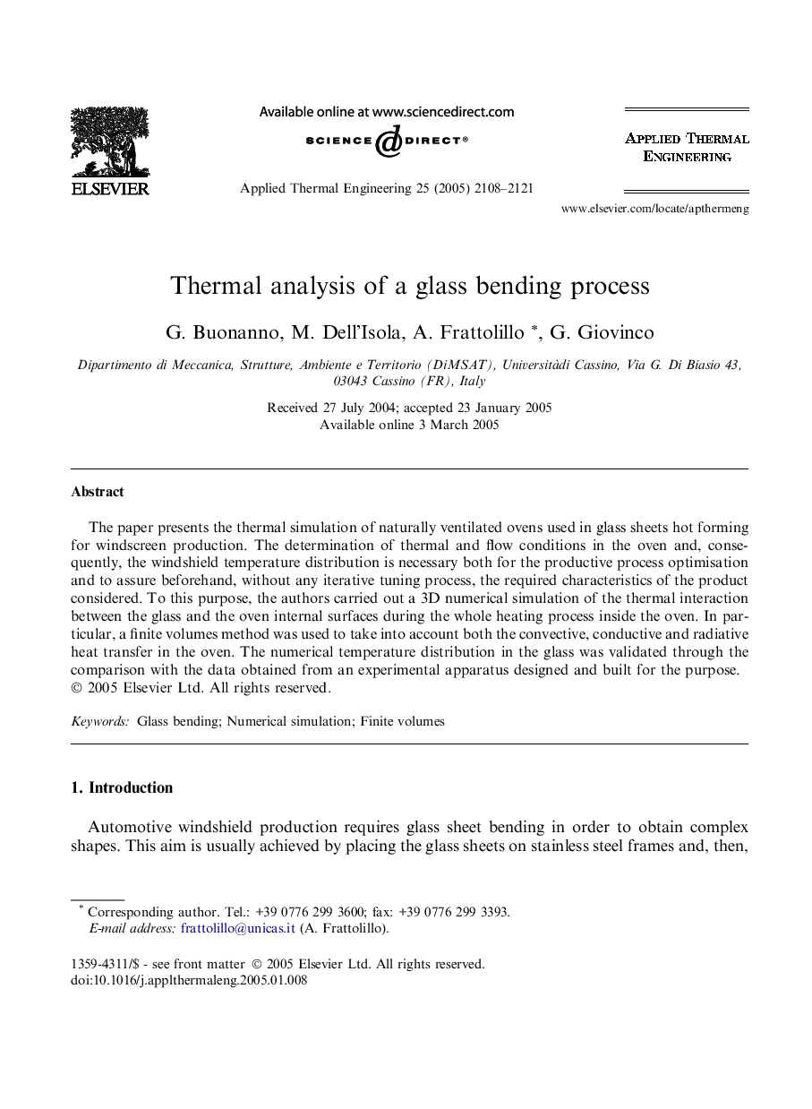 Thermal analysis of a glass bending process