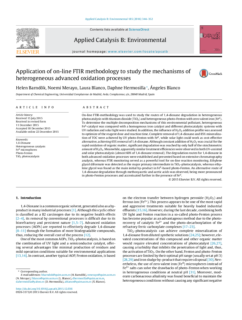 Application of on-line FTIR methodology to study the mechanisms of heterogeneous advanced oxidation processes