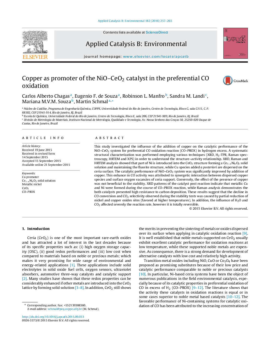 Copper as promoter of the NiO-CeO2 catalyst in the preferential CO oxidation