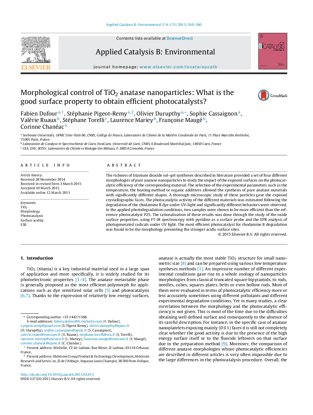 Morphological control of TiO2 anatase nanoparticles: What is the good surface property to obtain efficient photocatalysts?