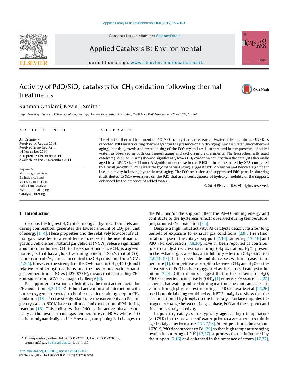 Activity of PdO/SiO2 catalysts for CH4 oxidation following thermal treatments