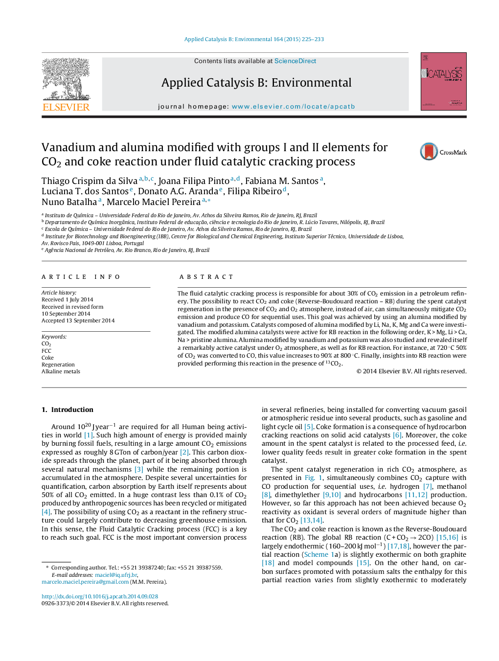 Vanadium and alumina modified with groups I and II elements for CO2 and coke reaction under fluid catalytic cracking process