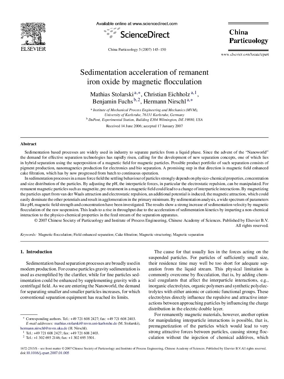 Sedimentation acceleration of remanent iron oxide by magnetic flocculation