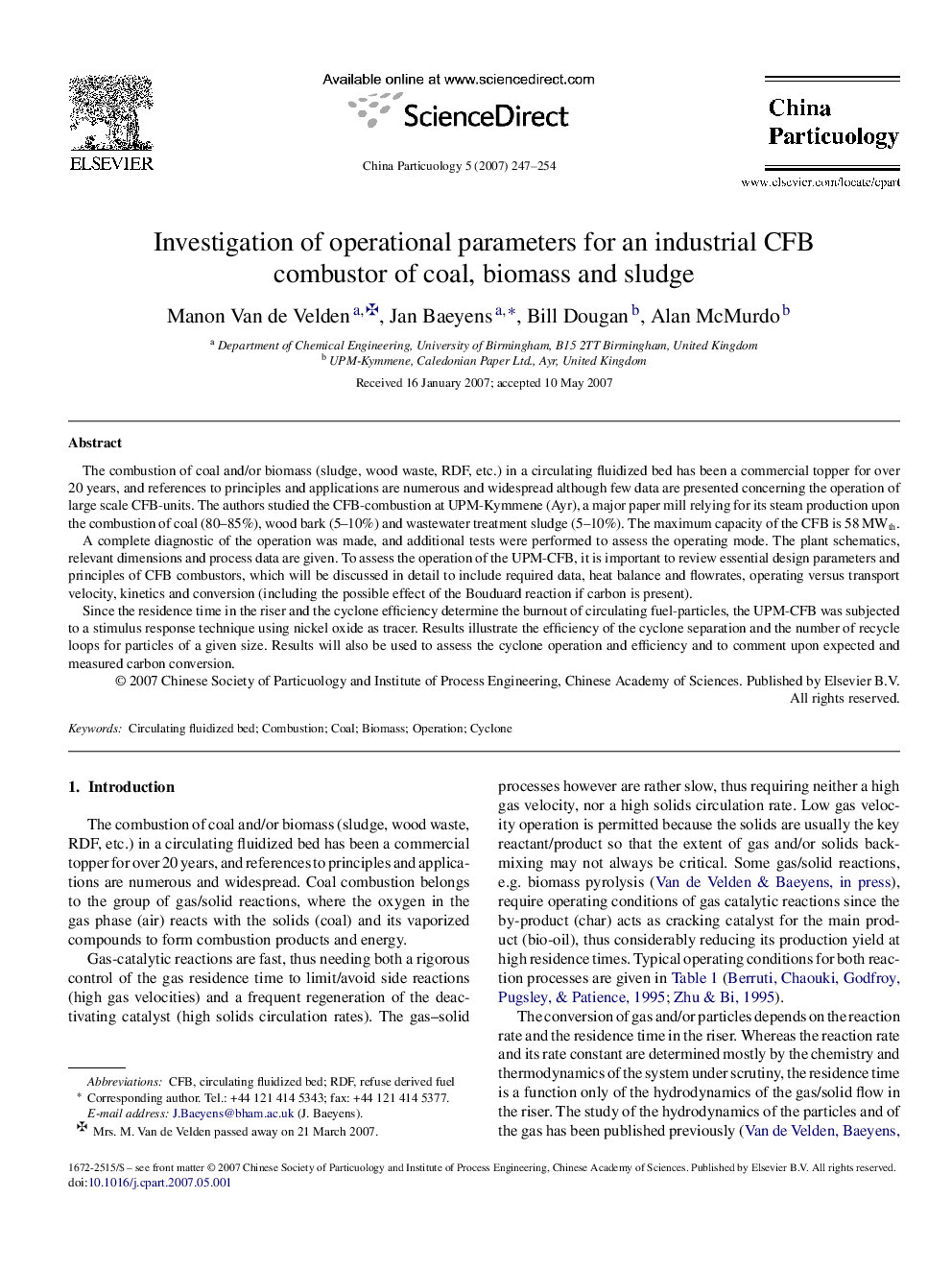 Investigation of operational parameters for an industrial CFB combustor of coal, biomass and sludge