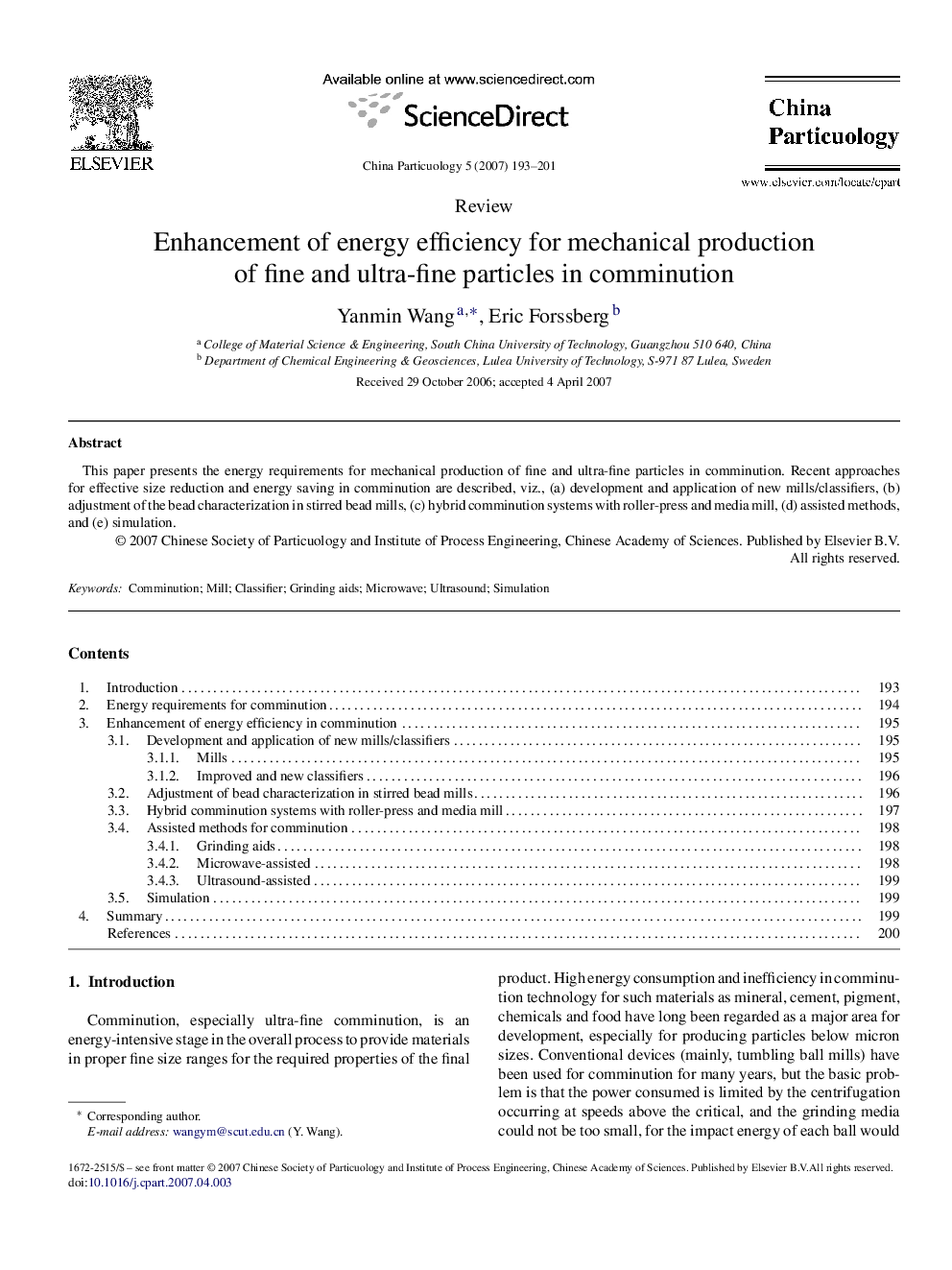 Enhancement of energy efficiency for mechanical production of fine and ultra-fine particles in comminution