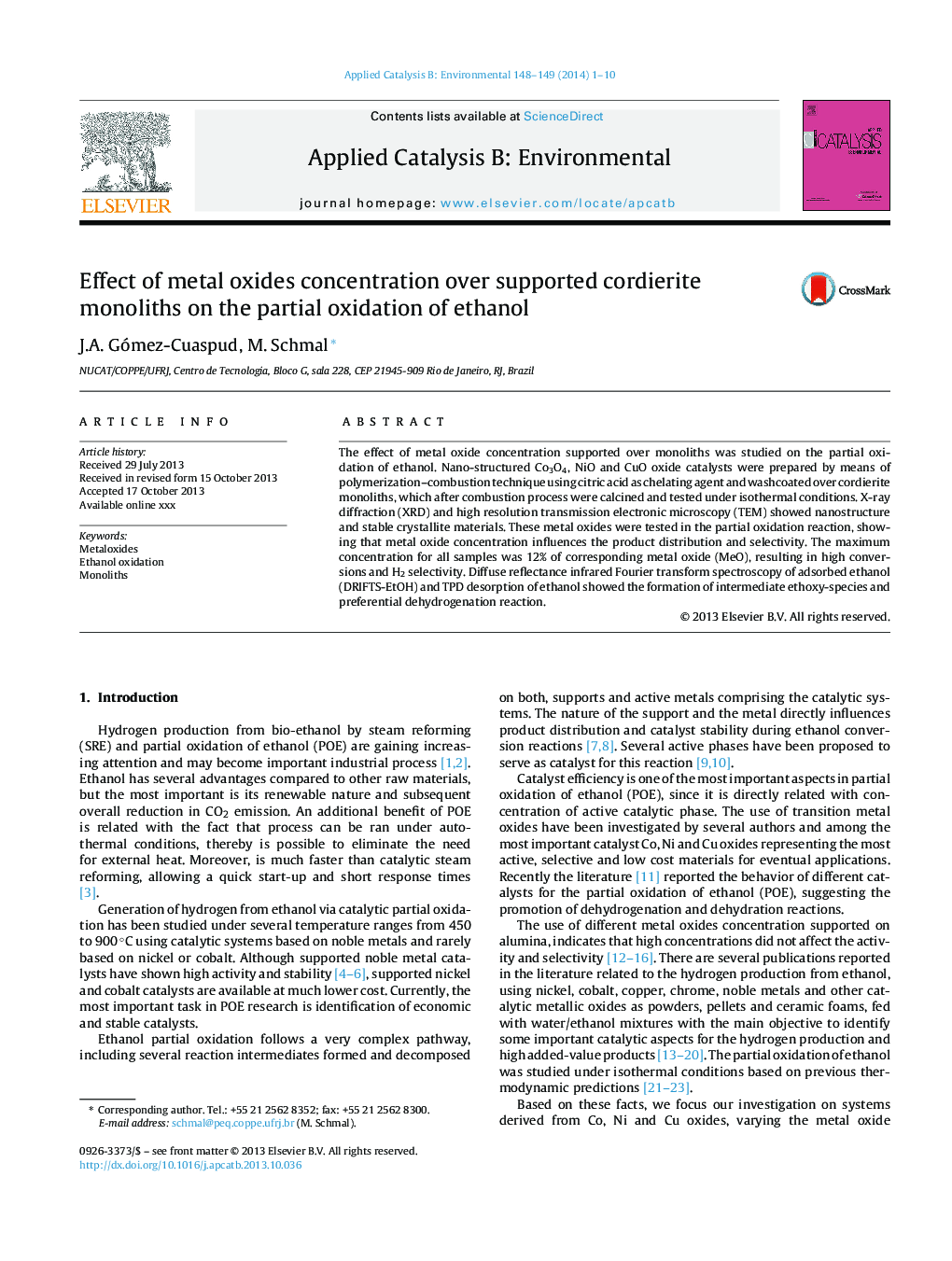 Effect of metal oxides concentration over supported cordierite monoliths on the partial oxidation of ethanol