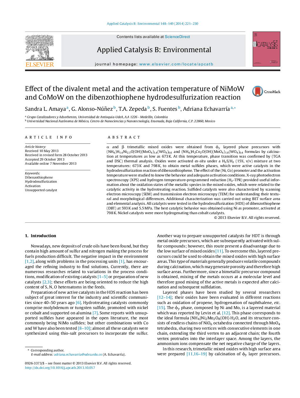 Effect of the divalent metal and the activation temperature of NiMoW and CoMoW on the dibenzothiophene hydrodesulfurization reaction