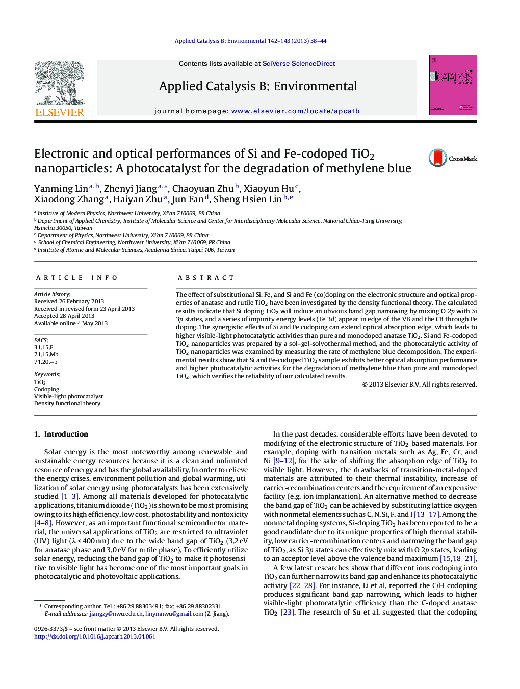 Electronic and optical performances of Si and Fe-codoped TiO2 nanoparticles: A photocatalyst for the degradation of methylene blue