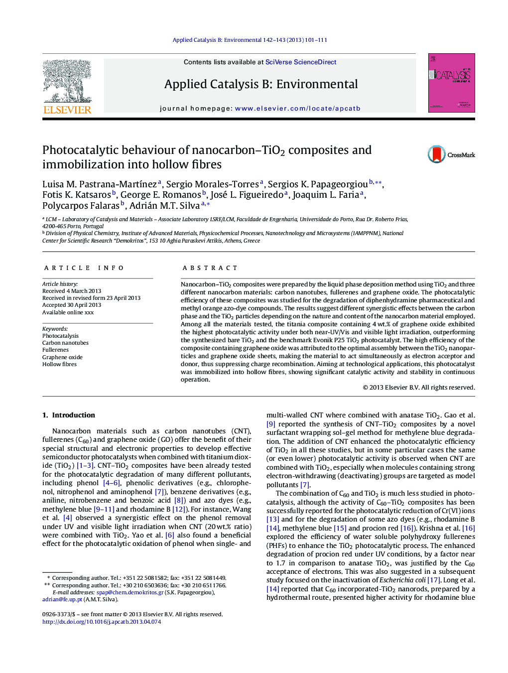 Photocatalytic behaviour of nanocarbon-TiO2 composites and immobilization into hollow fibres