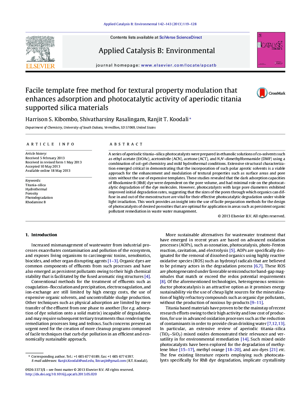 Facile template free method for textural property modulation that enhances adsorption and photocatalytic activity of aperiodic titania supported silica materials