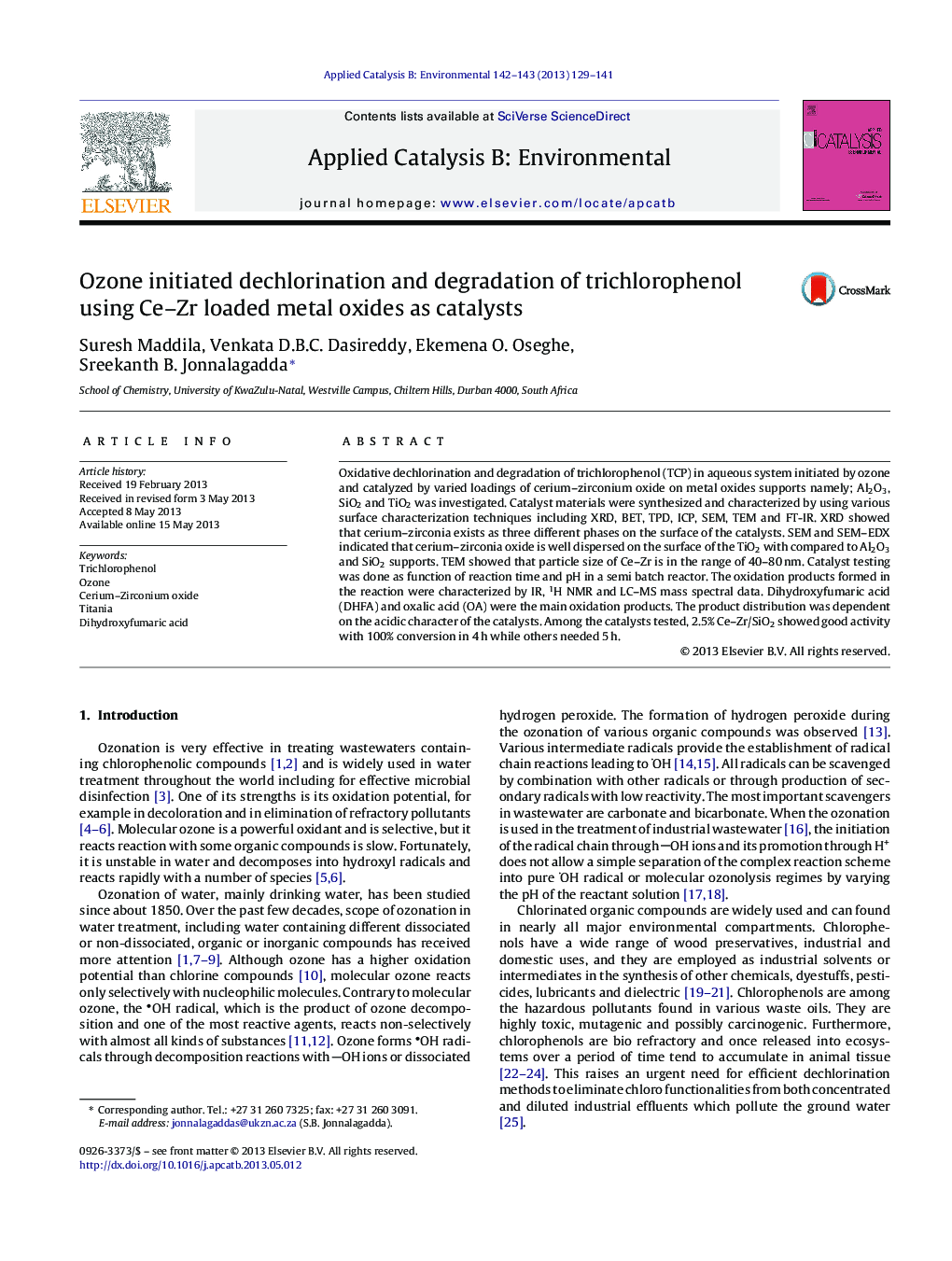 Ozone initiated dechlorination and degradation of trichlorophenol using Ce-Zr loaded metal oxides as catalysts