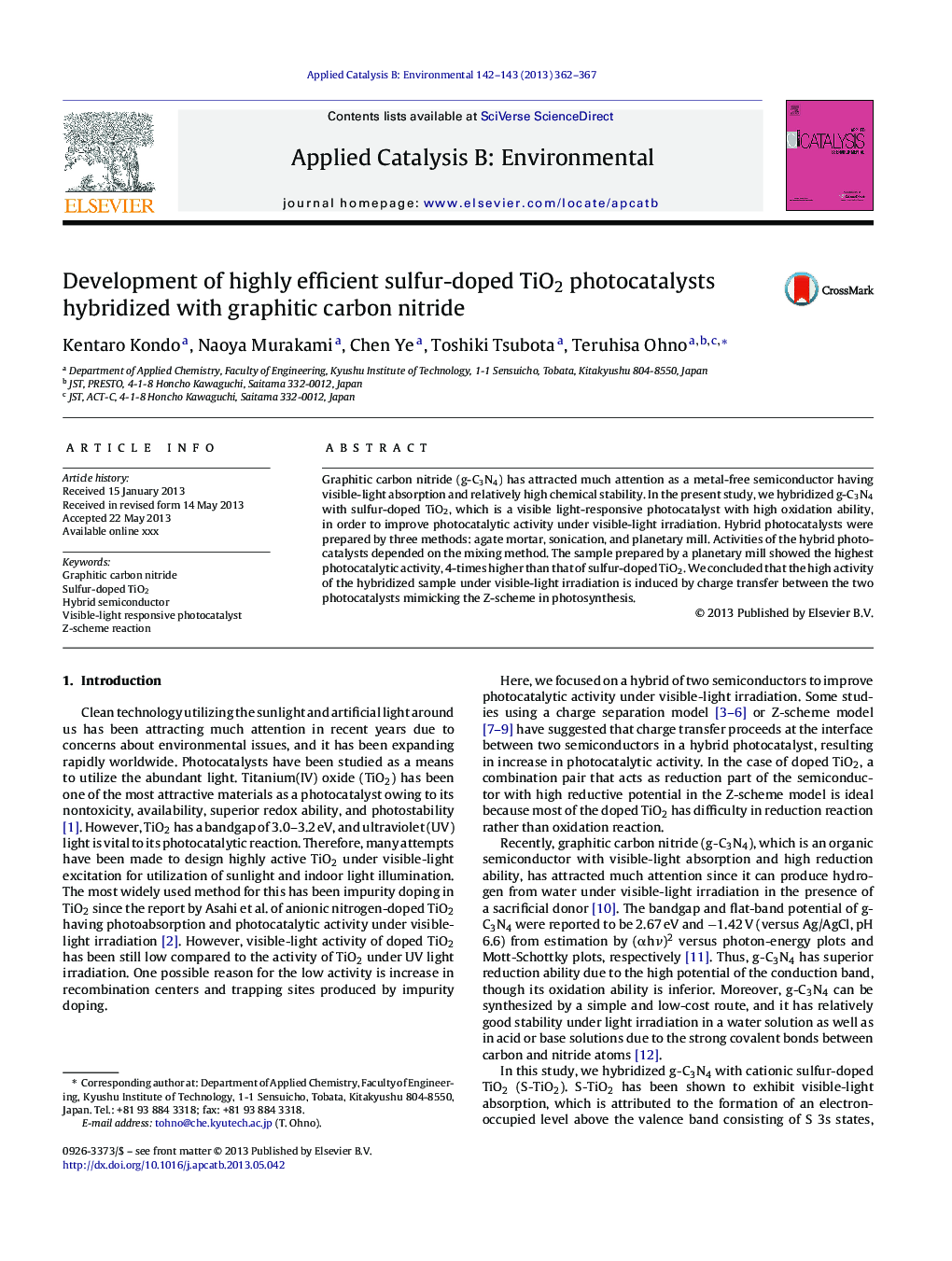 Development of highly efficient sulfur-doped TiO2 photocatalysts hybridized with graphitic carbon nitride