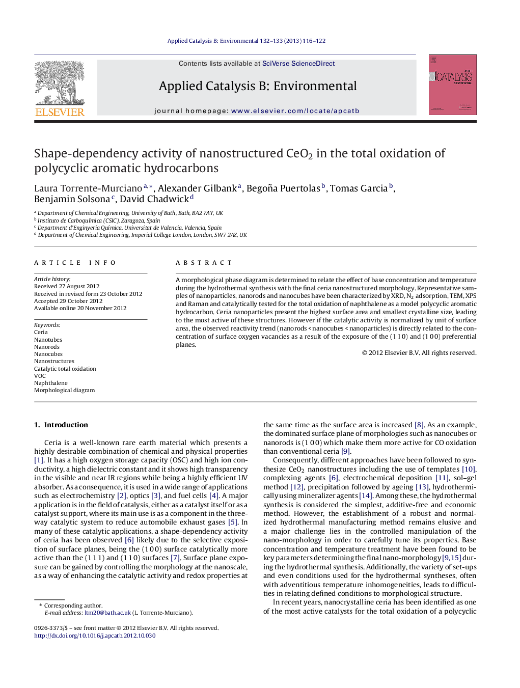 Shape-dependency activity of nanostructured CeO2 in the total oxidation of polycyclic aromatic hydrocarbons