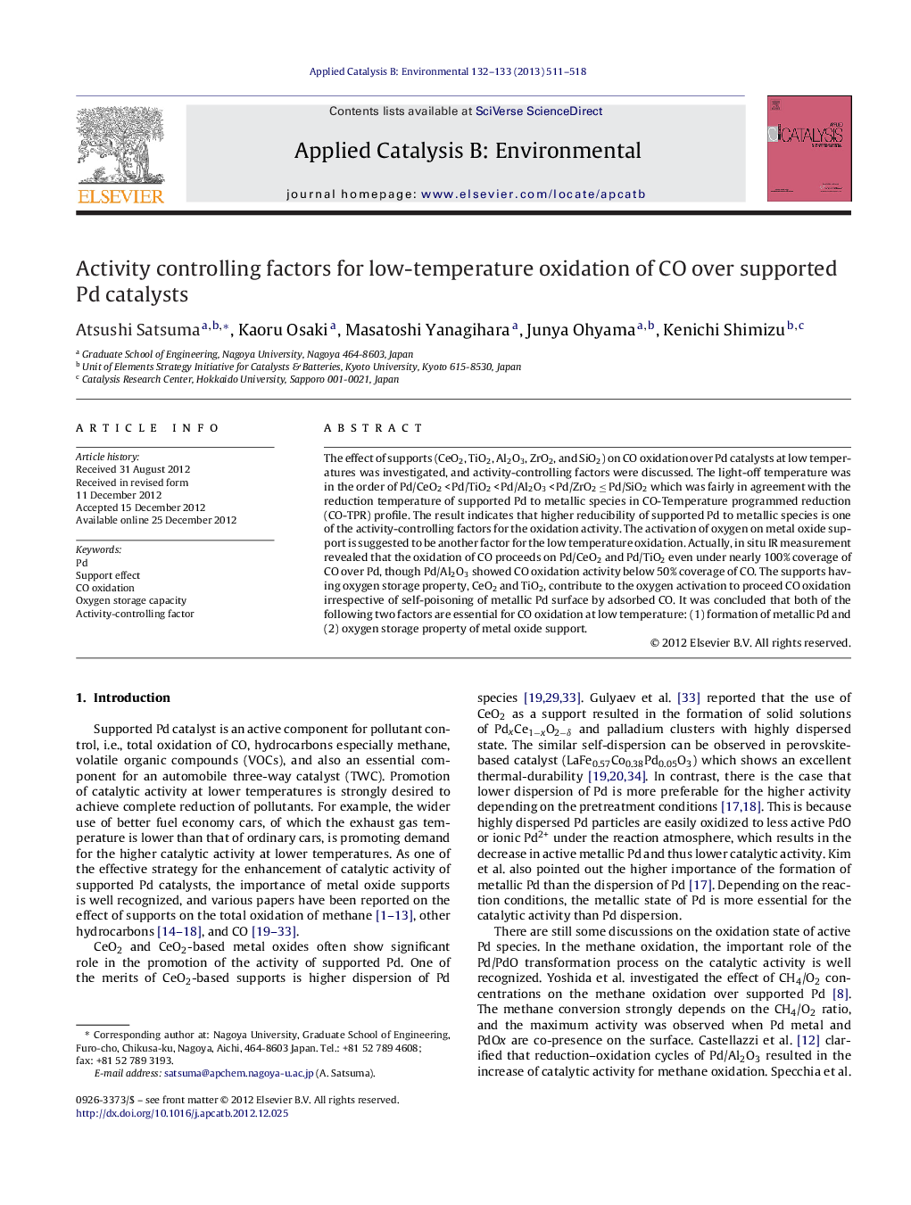 Activity controlling factors for low-temperature oxidation of CO over supported Pd catalysts