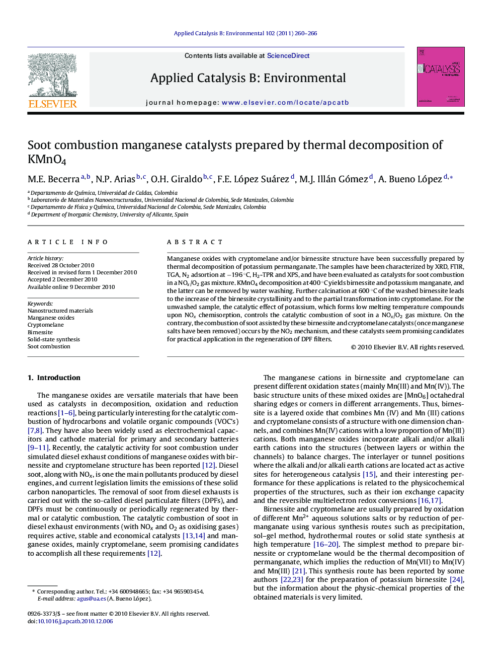 Soot combustion manganese catalysts prepared by thermal decomposition of KMnO4