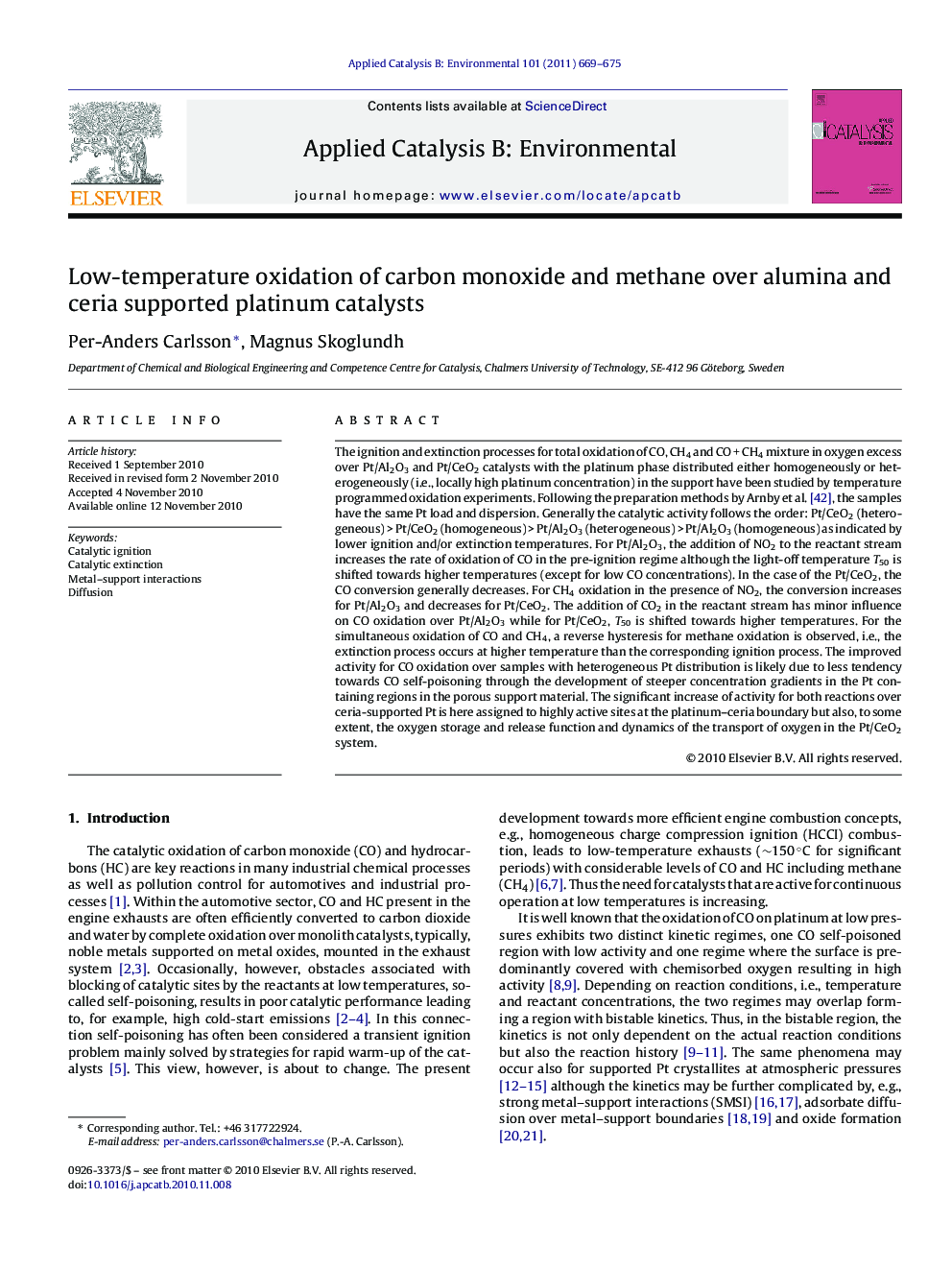 Low-temperature oxidation of carbon monoxide and methane over alumina and ceria supported platinum catalysts