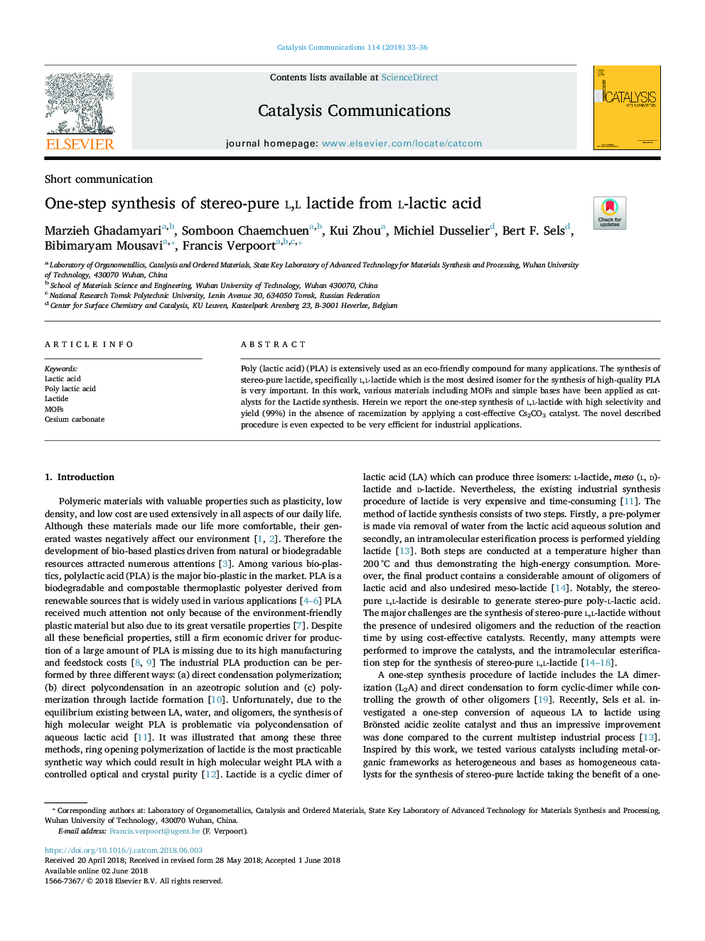 One-step synthesis of stereo-pure l,l lactide from l-lactic acid