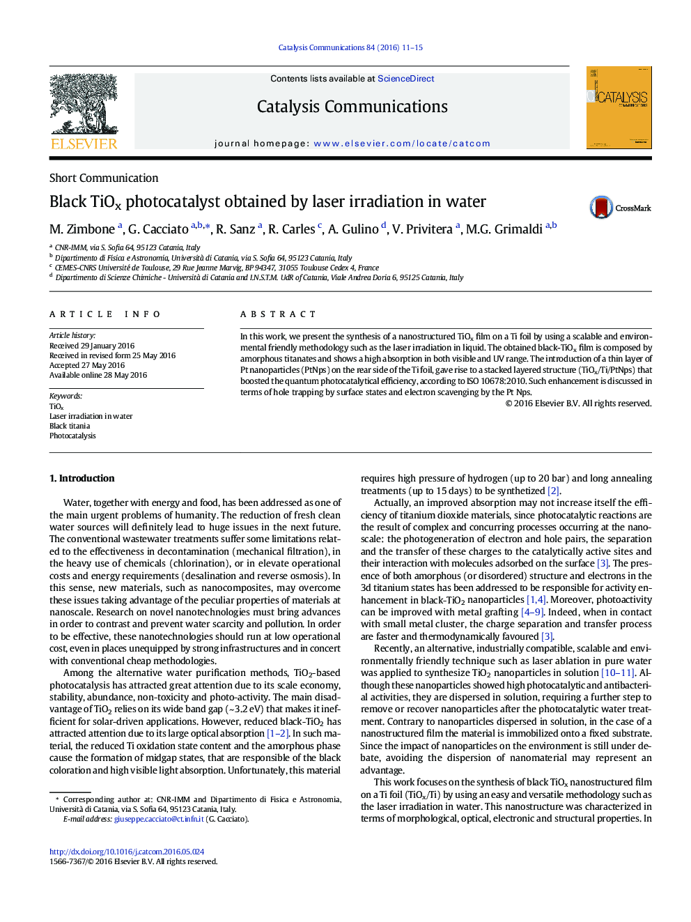 Black TiOx photocatalyst obtained by laser irradiation in water