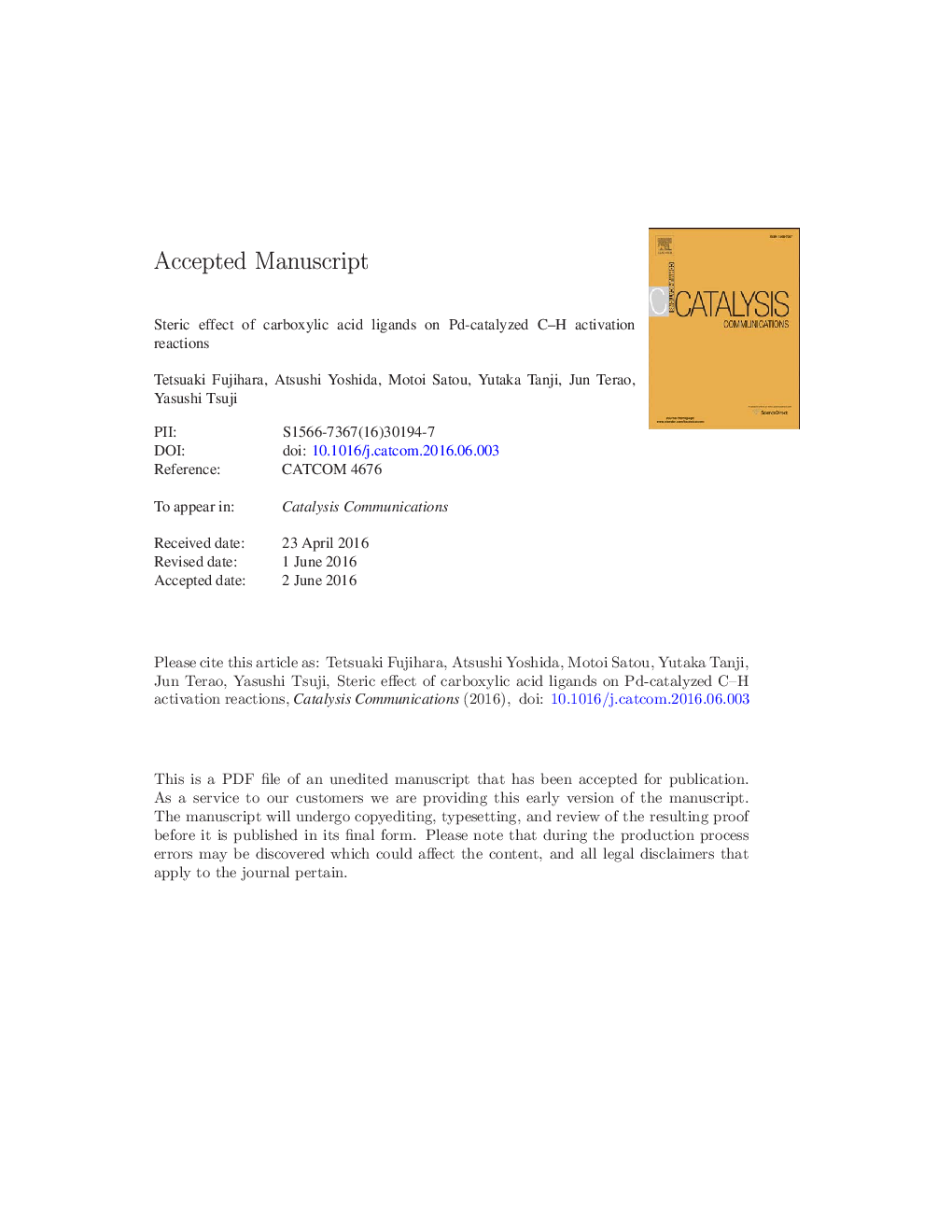 Steric effect of carboxylic acid ligands on Pd-catalyzed C-H activation reactions