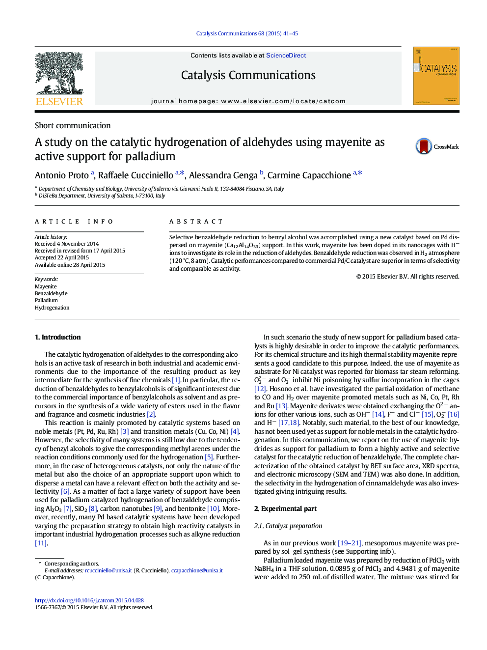 مطالعه بر روی هیدروژنه شدن کاتالیزوری آلدئیدها با استفاده از مزاننیت به عنوان حمایت فعال پالادیوم 