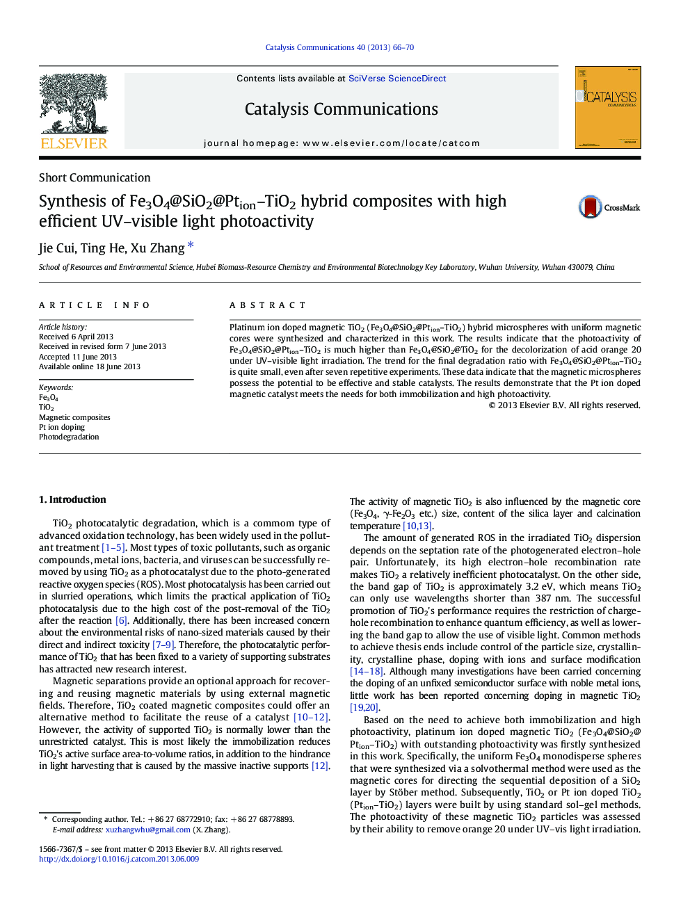 Synthesis of Fe3O4@SiO2@Ption-TiO2 hybrid composites with high efficient UV-visible light photoactivity