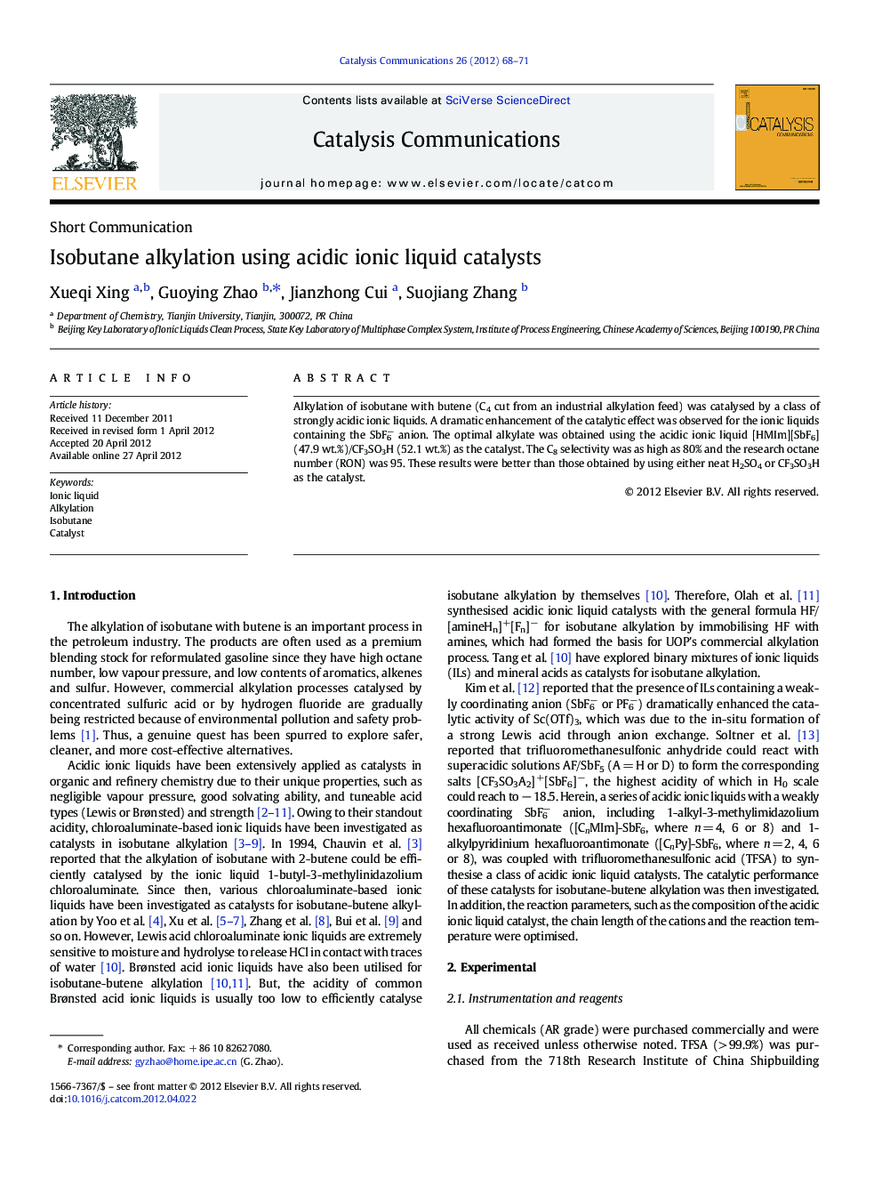 Isobutane alkylation using acidic ionic liquid catalysts