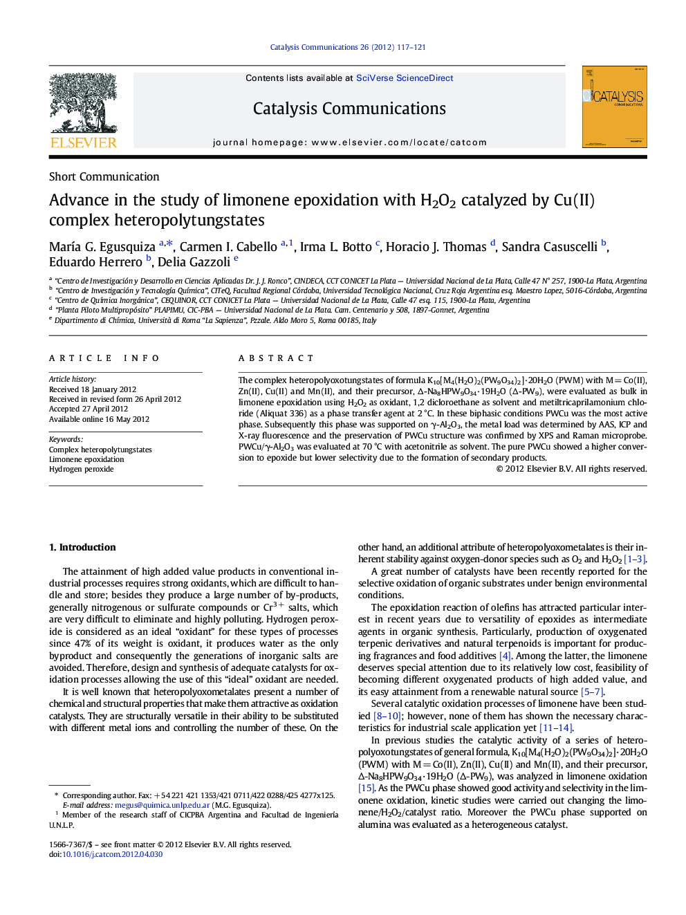 Advance in the study of limonene epoxidation with H2O2 catalyzed by Cu(II) complex heteropolytungstates