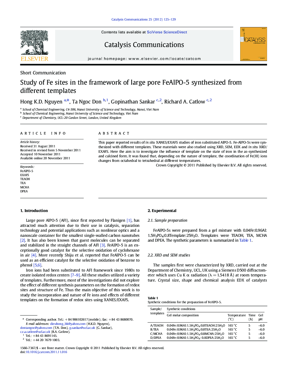 Study of Fe sites in the framework of large pore FeAlPO-5 synthesized from different templates